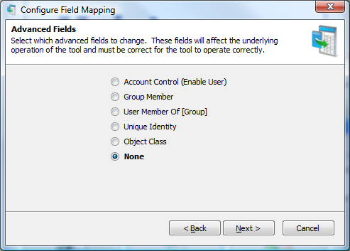 Novell LDAP Field Mapping Advanced Fields Screen